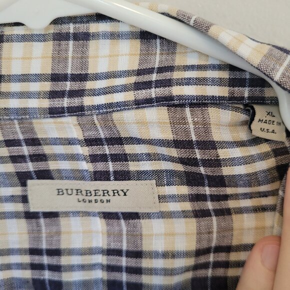 Burberry London Men's XL 100% Linen Plaid Button Down Shirt Made in USA - Picture 2 of 8